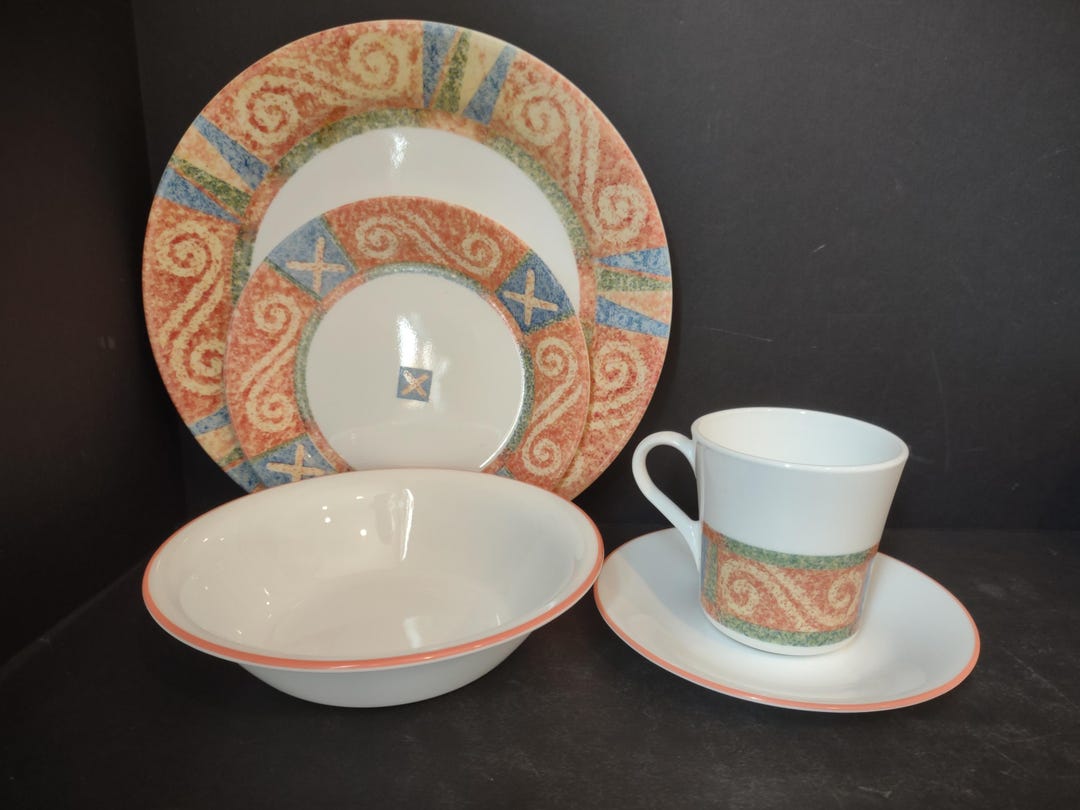 Corelle Sand Art 20 Pc Set for 4 Dinner Salad Plate Soup Bowl Mug (lot ...