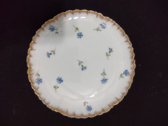 Haviland Limoges CFH/GDM Bread Salad Plate 7" Blue Flower Gold Trim (lot 317)