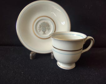 Vintage Castleton China Dorset Demitasse Cup & Saucer Blue Gold [6742]