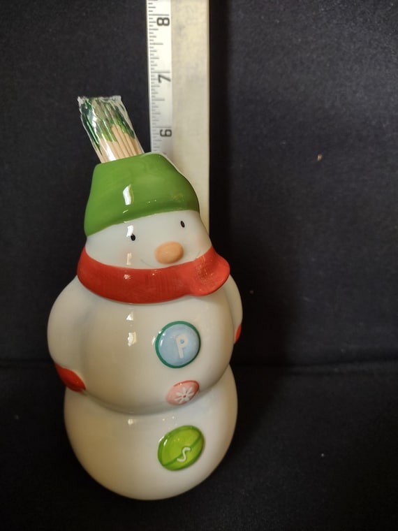 Hallmark Christmas Snowman Salt Pepper Shaker Toothpick Holder (lot 1562)