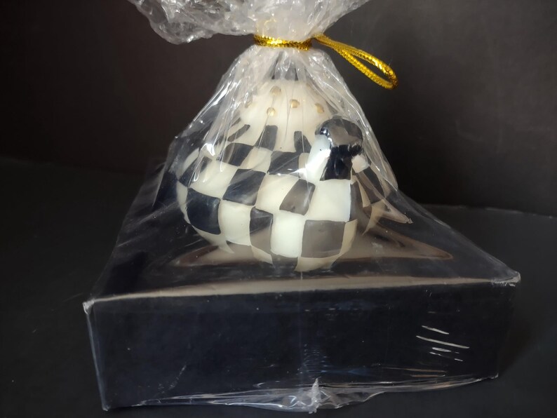 Vintage MacKenzie-Childs Courtly Check Teapot Candle Black White Gold [6305] image 4