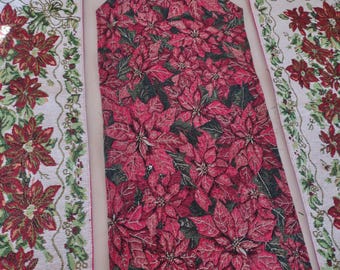 Vintage Set 3 Red White Green Poinsettia Christmas Table Runner [4903]