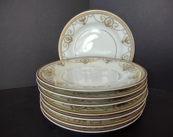 Haviland Limoges Eugenie 8 x Bread Plate Yellow Laurel Swag Ribbon (lot 940)