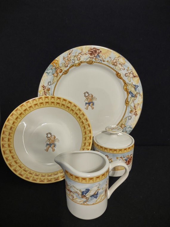 Fitz and Floyd Habitat Americana Cherubs Omnibus Sugar Creamer Serving Plater