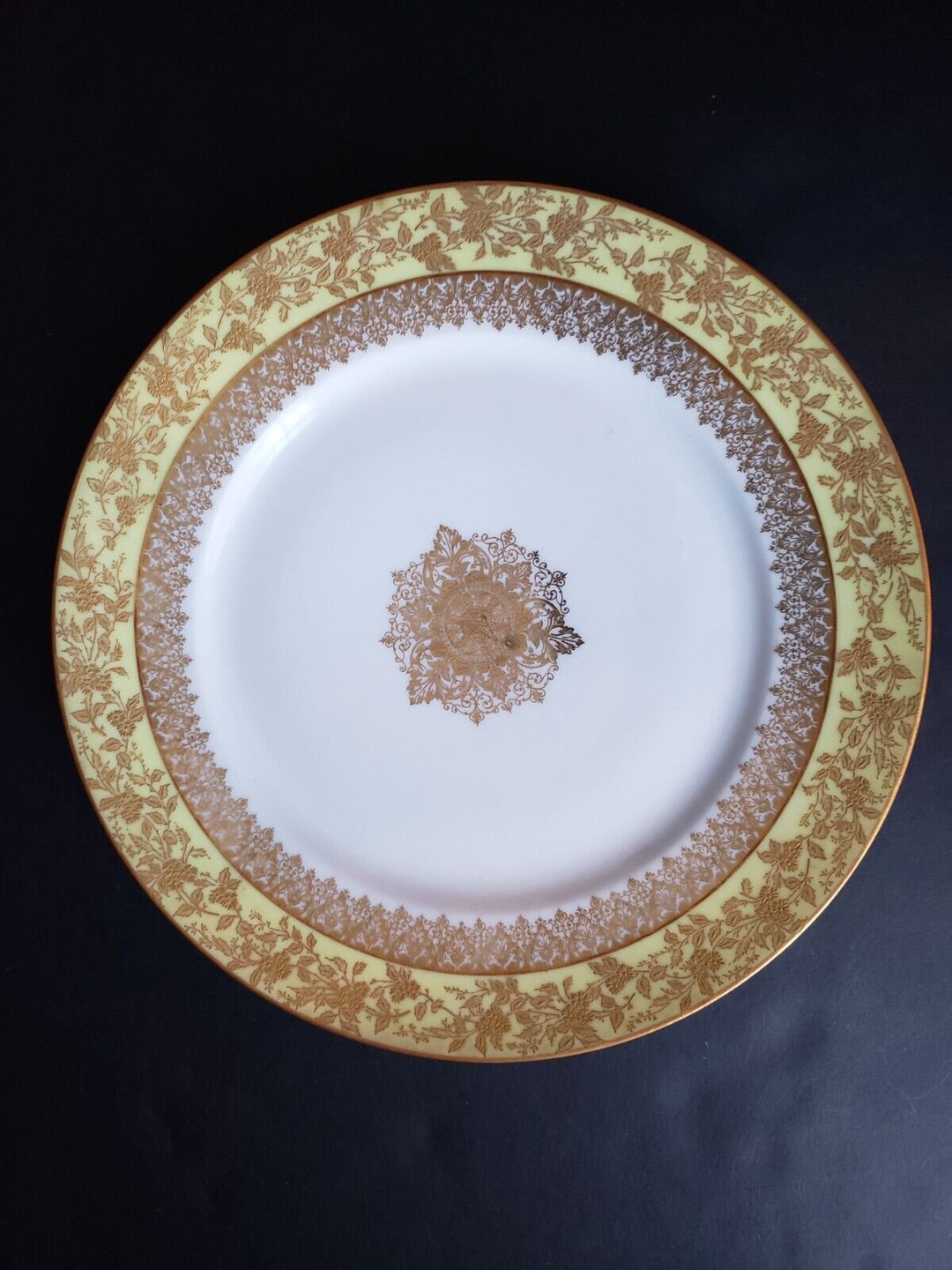 GDA Limoges France Salad/luncheon Plate Yellow Raised Gold Etsy