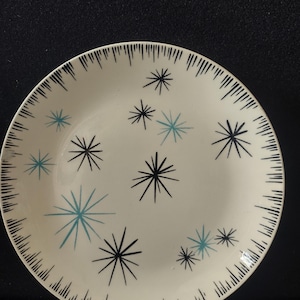 Vintage Homer Laughlin DuraPrint Starburst Atomic Plate Teal REPAIRED [6697]
