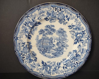 Vintage Clarice Cliff Tonquin Royal Staffordshire Blue Transferware Plate [5941]