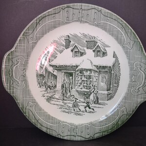 Vintage Victorian Old Curiosity Shop Green Transfer Ware Handle Plate [5897]