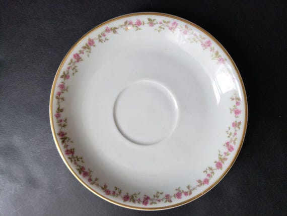 Haviland Limoges France 5-1/2" Saucer Gold Trim Pink Rose Garland (lot 571)