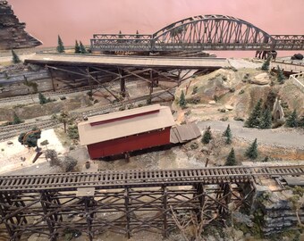 Train Layout 2-track 16 feet by 4 feet Multiple Level Mountain Realistic Pittsburgh Scene