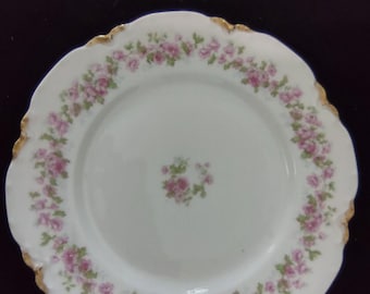 Haviland Limoges Green Gold Pink Rose Center Dinner Plate 9-3/4" (lot 325)