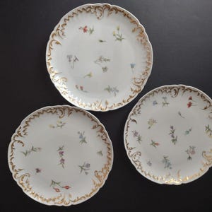Set 3 JP France Plate Relief Molded Scrollwork Guild Gold Edge Luncheon (lot 358