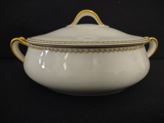 Noritake Yellow Laurel Band Round Soup Tureen S 792A Dish Gold Trim (lot 326)