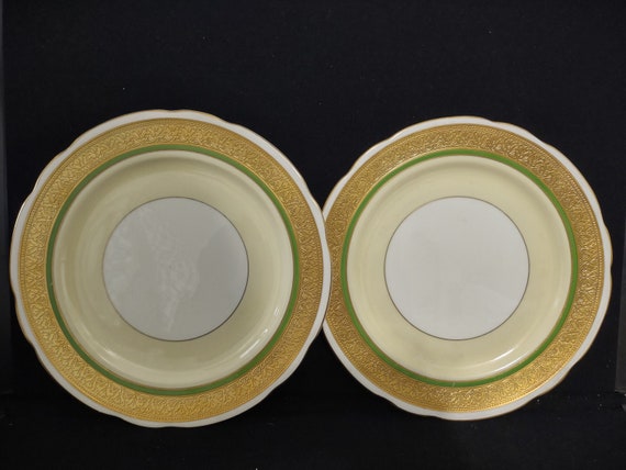 Set of 2 Gold Trim Coronet England Dinner Plate Bone China 10-1/2" (Lot 316)