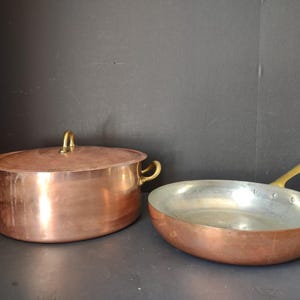 Vintage Bongusto Italy Copper Cookware Set 3 Pc Skillet Pot Lid Brass [6694]