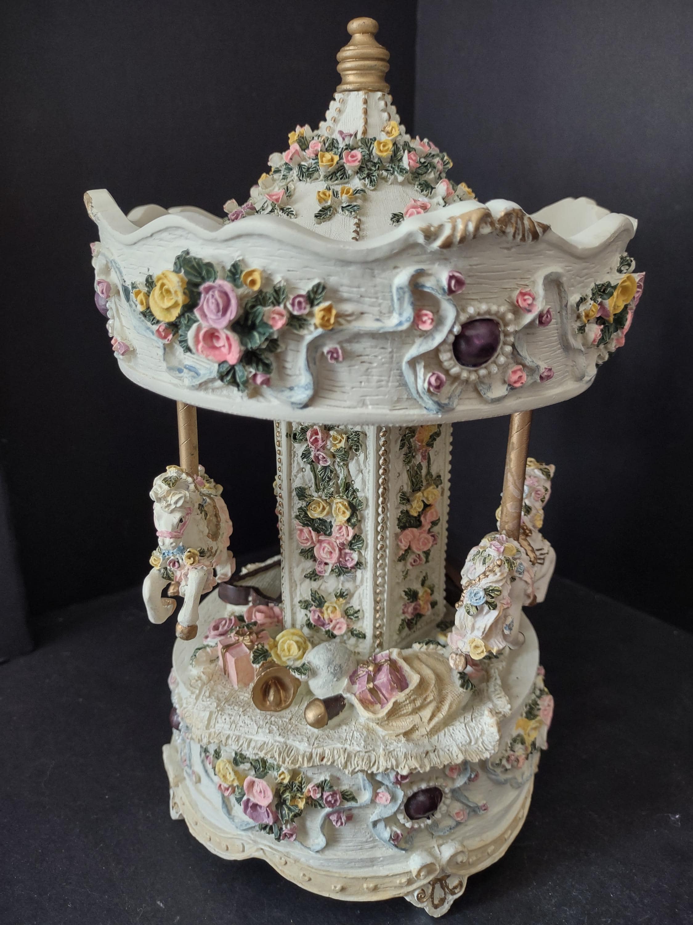 Vintage Musical Merry-go-Round Horse Carousel Not Working for PARTS (lot 2648j)