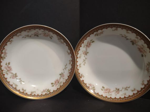 Haviland Limoges French Chic Rose Maroon Green 2 x Cranberry Bowl (lot 1092)