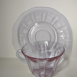 Fostoria Wisteria Lilac Lafayette Glass Teacup & Saucer Set Neodymium (lot 2730)