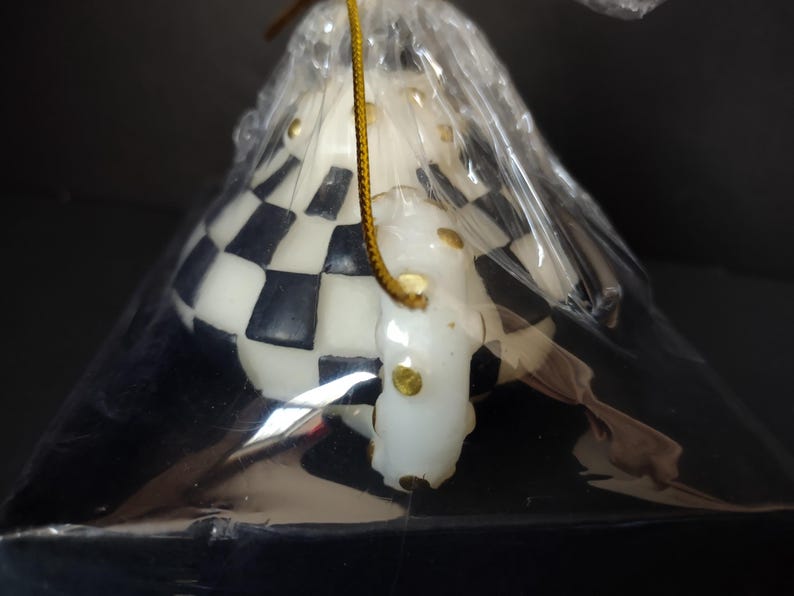 Vintage MacKenzie-Childs Courtly Check Teapot Candle Black White Gold [6305] image 2