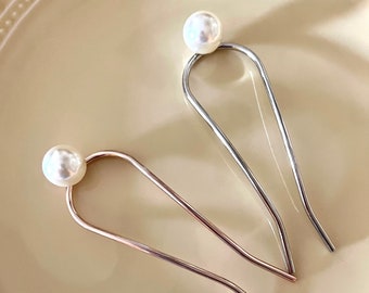 Pearl and Metal Hair Bun Holder, Pearl Hair Pin for Thick and Thin Hair ,Rose Gold and Silver Hair Clip ,Hair Accessories ,Bridal Hair Clip