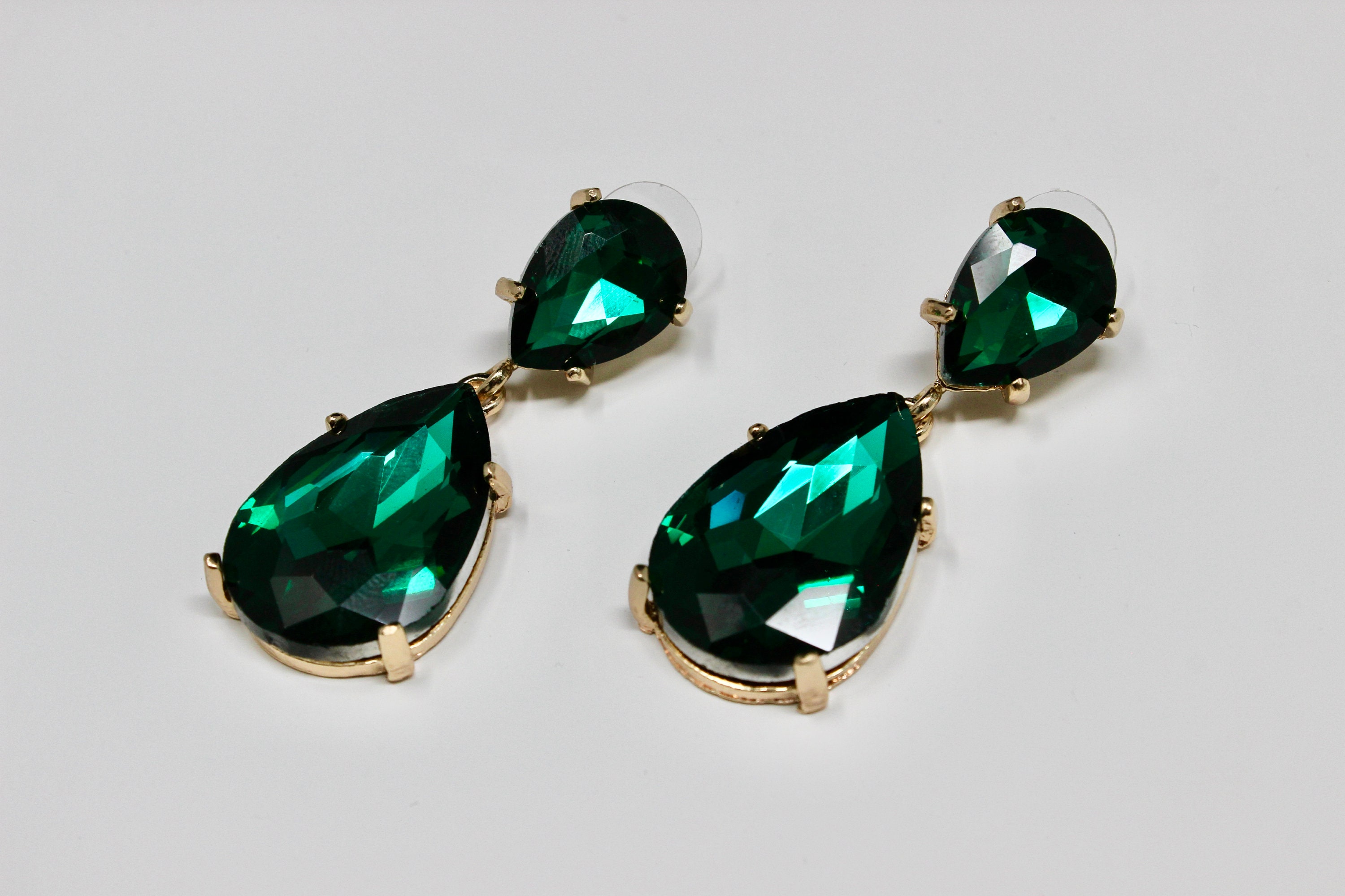 Dark Green simulated Peridot Earrings Facet Large Long Dangle 14k Gold –  Spyglass Designs
