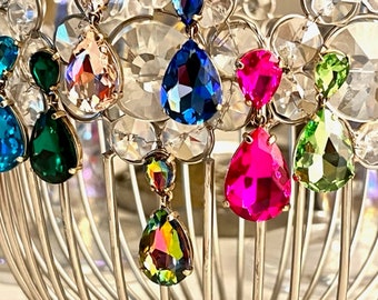 Crystal Water Drop Earrings ,Teardrop Earrings ,Earlobe Wedding Earrings ,Angelina Jolie Earrings, Colorful Dangle Earrings,Valentine' Gift