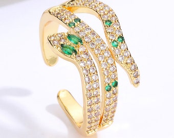 18k Gold Snake Ring ,Inlaid Color Zirconium Electroplated Gold ,Animal Ring,Snake Gem Ring,Adjustable Snake Ring,Birthday &Valentine's Gift