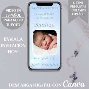 Invitacion De Bautizo para Niño o Niña, Digital, Video Invitacion de Bautizo, invitaciones Bautizo, Baptism Invitation Template, Invitacion