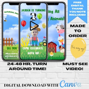 Farm Animals Video Invitation, Farm Birthday Invitation, Farm Animals Birthday Invite, Farm Animals Birthday Invitation with Photo