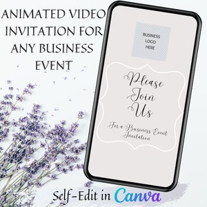 Invitación a evento empresarial moderno, enviar como mensaje de texto o correo electrónico, plantilla de invitación de vídeo editable, bricolaje, descarga instantánea