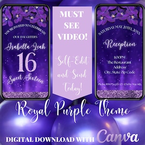 Animated Sweet 16 Video Invitation: Royal Purple Theme (Digital Download)