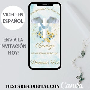 Convite De Bautizo para Niño, Digital, Vídeo Convite de Bautizo, Invitationes Bautizo, Modelo de convite de batismo