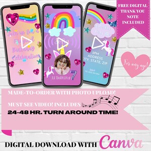 Animated Unicorn Video Invitation with photo, Unicorn Birthday Party Video Invitation, Unicorn Video Birthday Invitation, Unicorn Digital