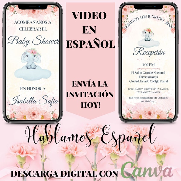 Invitación Para Baby Shower De Niña, Invitación De Vídeo Para Baby Shower En Español, Invitacion Digital, Video Invitacion, Invitationes