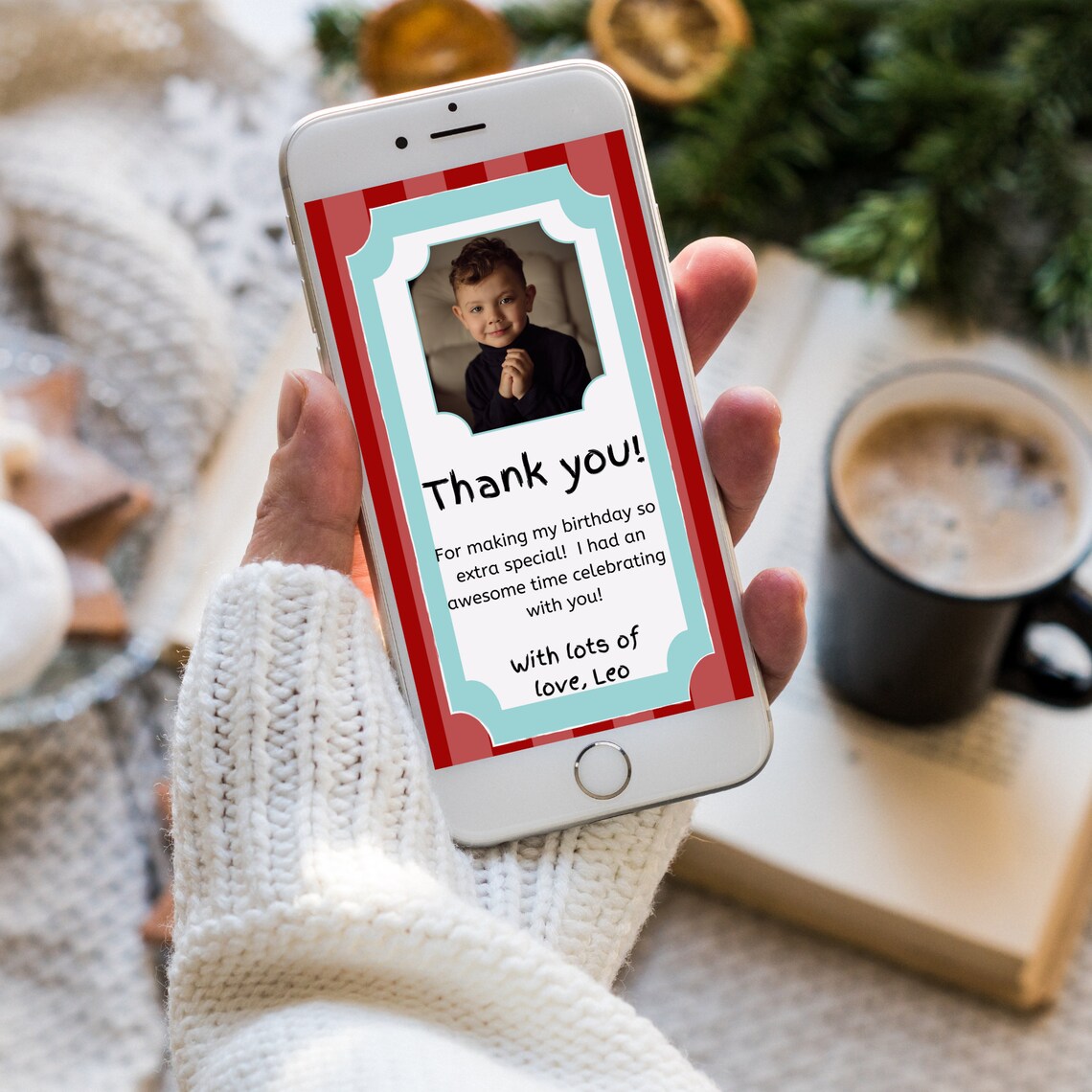 Digital Birthday Thank You Note, Birthday Party Thank You Card, Kids