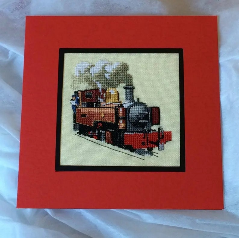 Locomotive Hand Made Cross Stitch Card Gift Card Railway Cross Etsy 