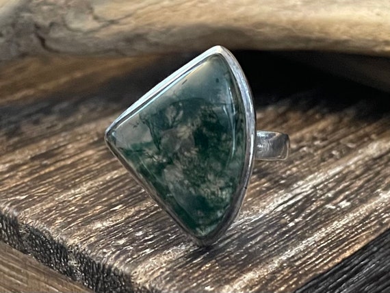 Moss Agate Sterling Silver Ring / Size 8 - image 1