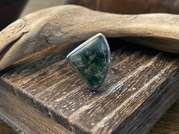 Moss Agate Sterling Silver Ring / Size 8 - image 5