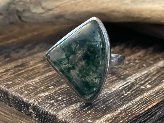 Moss Agate Sterling Silver Ring / Size 8 - image 3