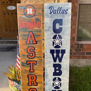 Wooden porch sign, two-sided, Dallas Cowboys, Houston Astros, Houston Texans, NFL, MLB sports teams, gifts