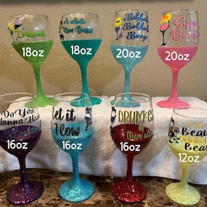 Disney Princess Inspired Glittered Wine Glasses / Perfect Bridesmaids Gifts
