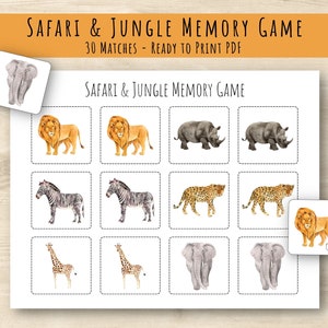 Animal Printable Memory Game | Pre-School Printable Game | Homeschool Printable | Safari Activity | Matching Game | Early Learning Games