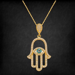 Main de Fatima Evil-Eye Pendentif 14k Or Massif