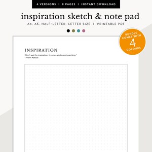 Bloc de notas inspirador, diario creativo, cuaderno de ideas, diario de bocetos, bloc de dibujo, insertos de planificador imprimibles, tamaño A4/A5/carta/media carta