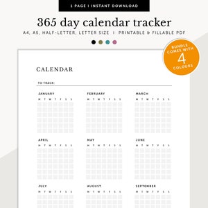 Rastreador de hábitos de 365 días, Rastreador de rutinas, Rastreador semanal, Lista mensual de tareas pendientes, Planificador imprimible y rellenable, A4/A5/Carta/Tamaño medio