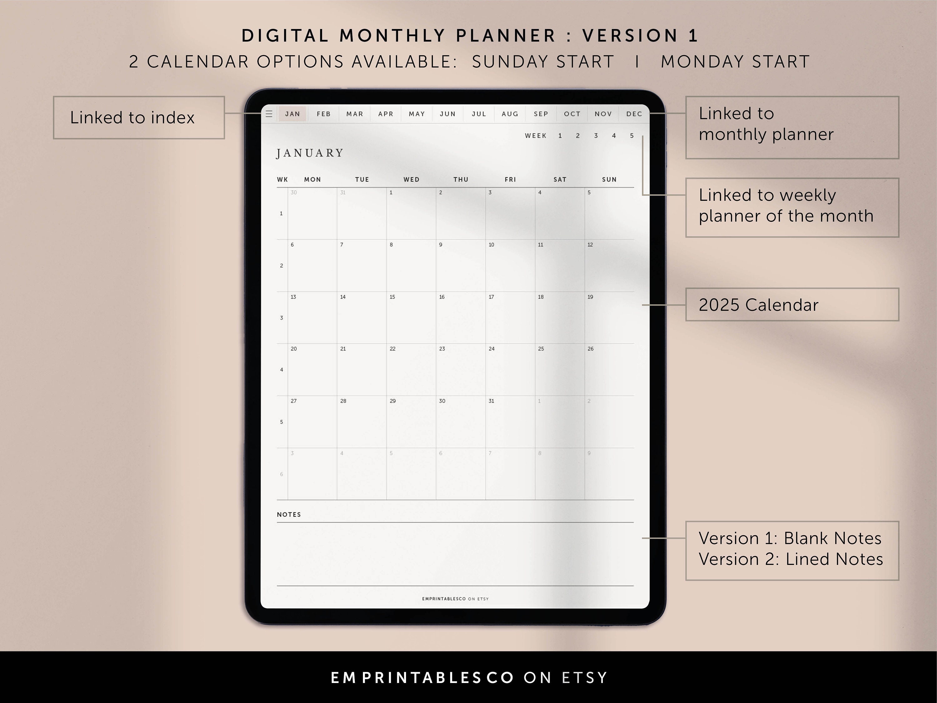 Digital 2025 Weekly Monthly Planner, Digital 2025 Weekly Notes, 2025 ...