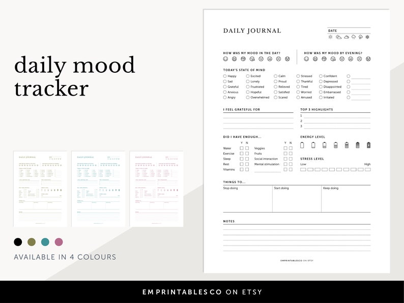 Daily Mood Journal, Mood Tracker, Mental Health Planner, ADHD Daily Journal, Fillable & Printable Planner, A4/A5/Letter/Half Size image 8