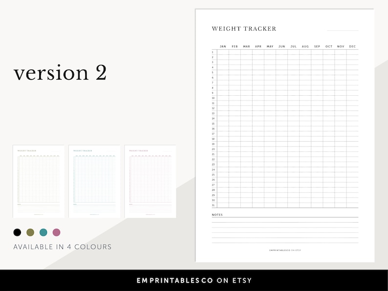365 Day Weight Tracker, Weight Loss Tracker, Daily Weight Log, Wellness ...