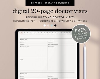 20-page Digital Doctor Visits Template, Medical Logbook, Health Tracker, Goodnotes Planner, Notability Planner, iPad, Hyperlinked PDF
