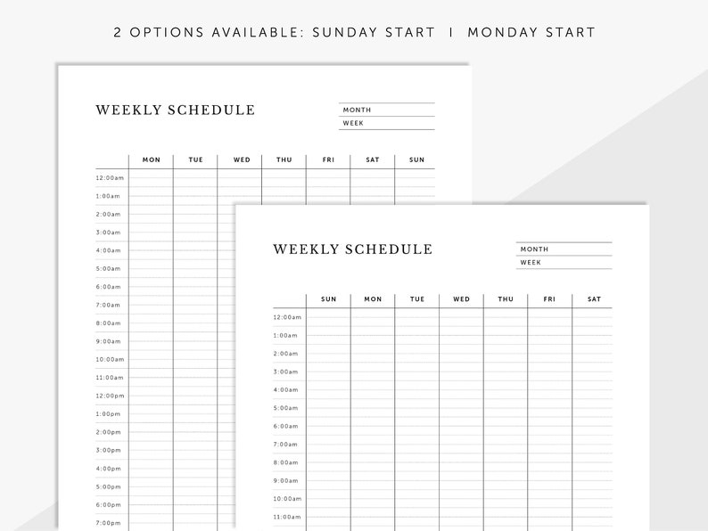 24 Hour Weekly Calendar, 24hrs Weekly Schedule, Weekly Desk Planner, Fillable & Printable, Planner Inserts, A4/A5/Letter/Half Size